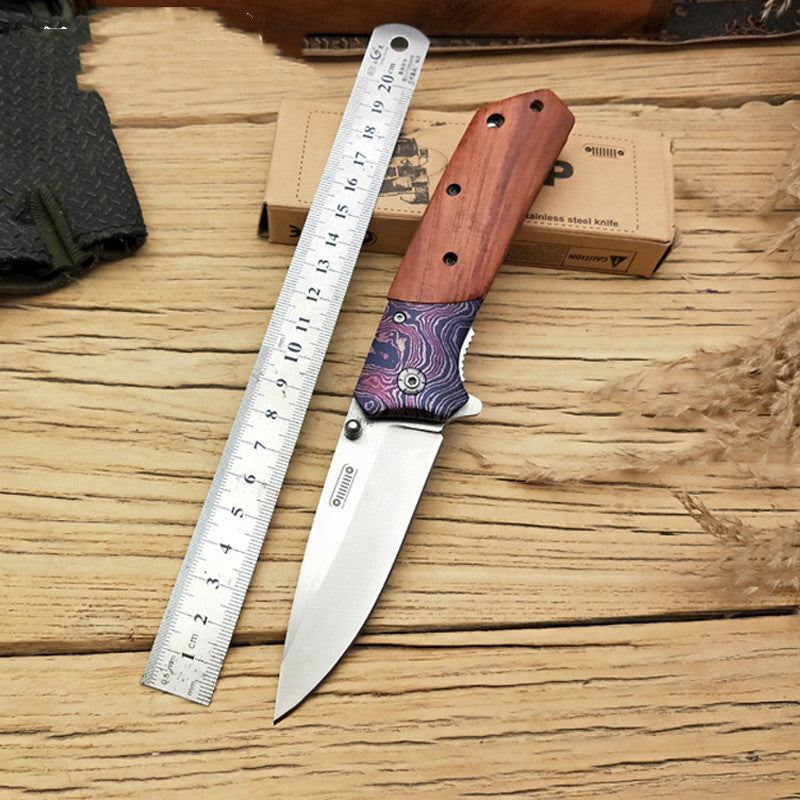 WOODBLADE™ – Canivete Dobravel Tático com Acabamento Premium em Madeira Natural