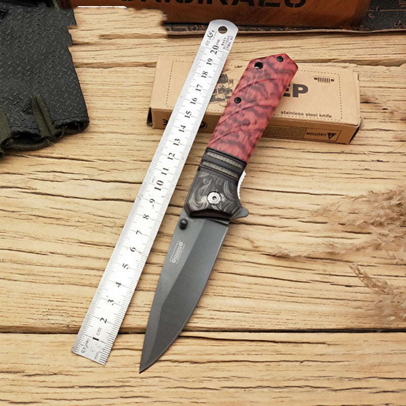 WOODBLADE™ – Canivete Dobravel Tático com Acabamento Premium em Madeira Natural
