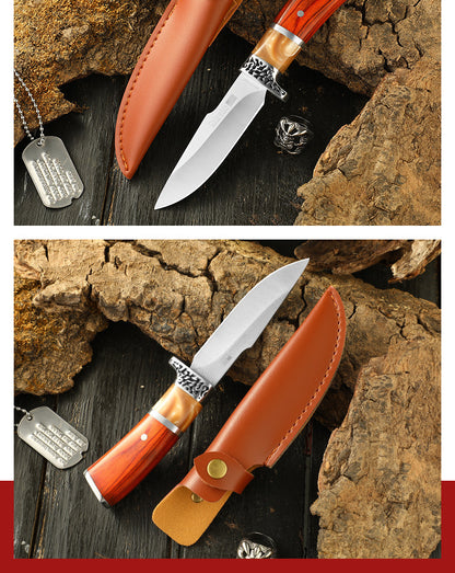 TERRAEDGE™ - Faca de Sobrevivência com Cabo em Madeira Nobre & Estojo em Couro